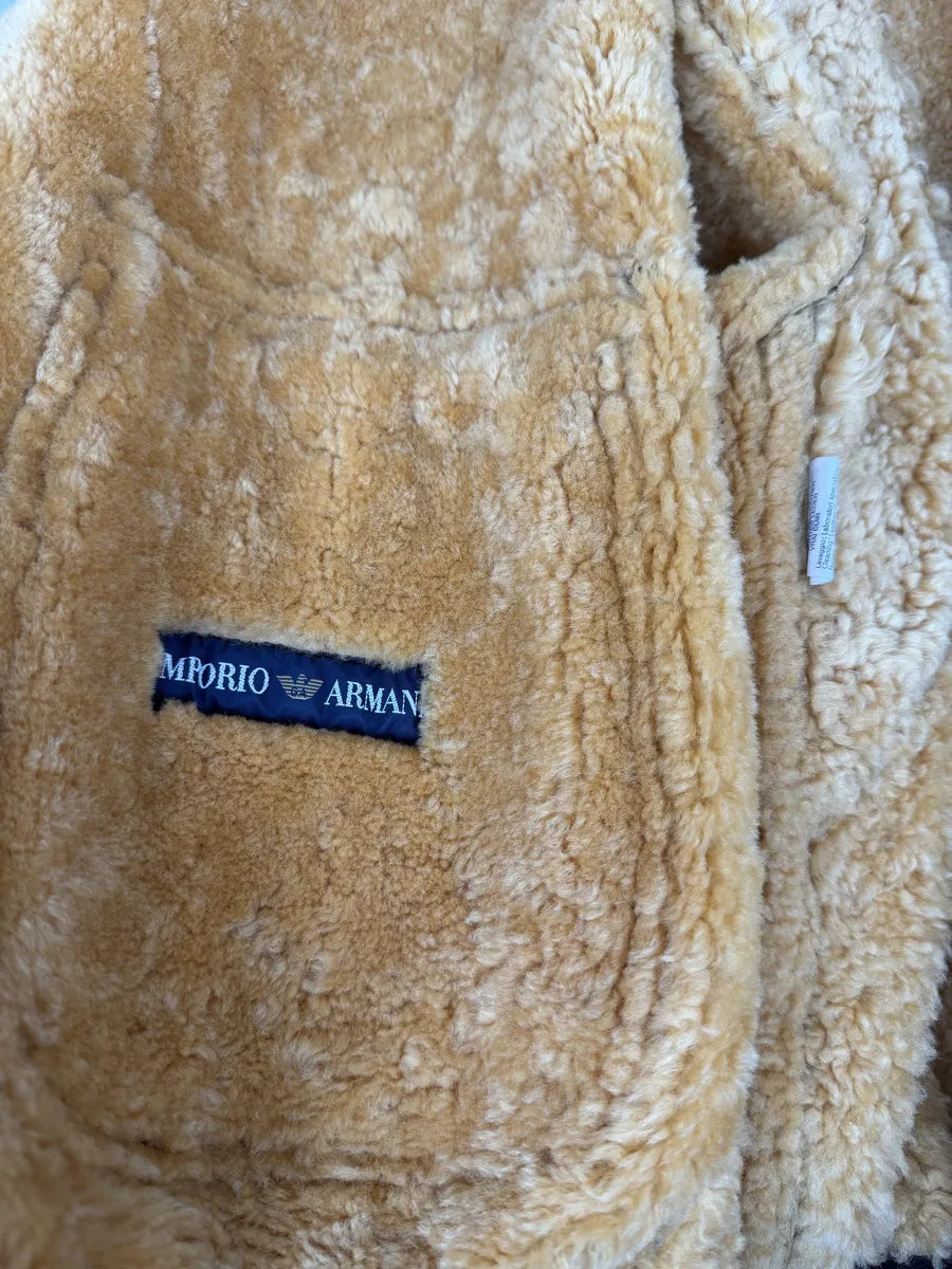 1980s Emporio Armani Brown Eroded Shearling Leather Jacket GkTulbo 7