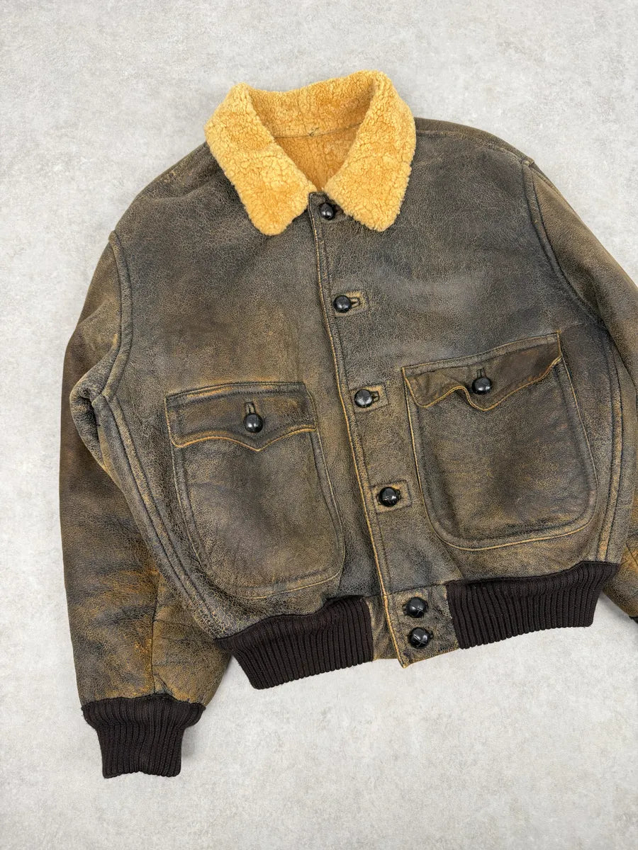 1980s Emporio Armani Brown Eroded Shearling Leather Jacket GkTulbo 9