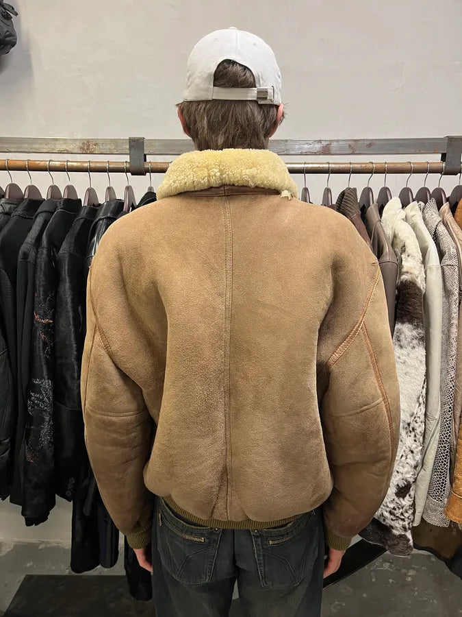 1980s Emporio Armani Camel Shearling Leather Bomber Jacket (M/L) KHmxNnl 2