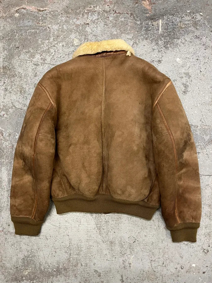 1980s Emporio Armani Camel Shearling Leather Bomber Jacket (M/L) KHmxNnl 6