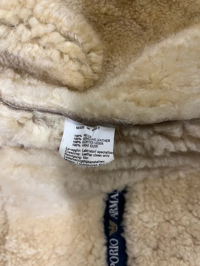 1980s Emporio Armani Camel Shearling Leather Bomber Jacket (M/L) KHmxNnl 7