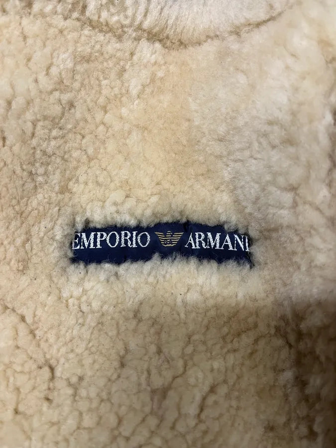 1980s Emporio Armani Camel Shearling Leather Bomber Jacket (M/L) KHmxNnl 8