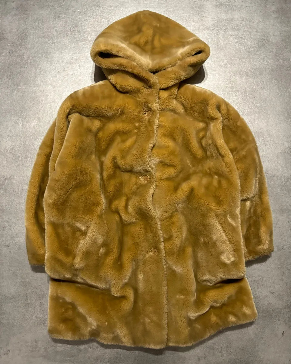 1980s Emporio Armani Faux Fur Long Hooded Large Jacket ZGZQCZm 3