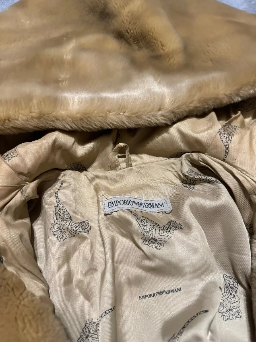 1980s Emporio Armani Faux Fur Long Hooded Large Jacket ZGZQCZm 8