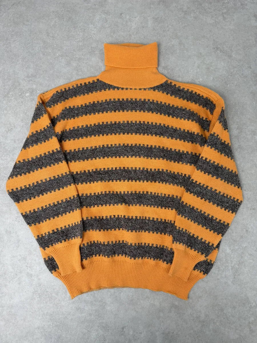 1980s Emporio Armani Orange & Grey Wool Turtleneck Sweater qfacYST 0