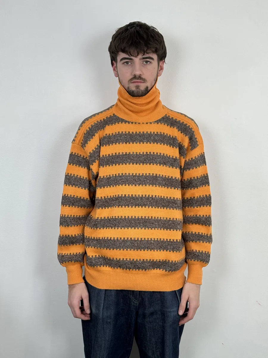 1980s Emporio Armani Orange & Grey Wool Turtleneck Sweater qfacYST 1