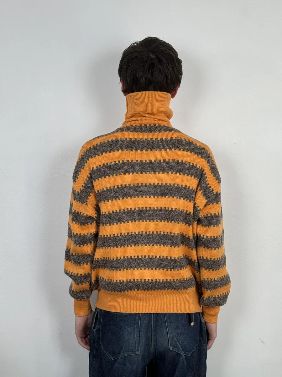 1980s Emporio Armani Orange & Grey Wool Turtleneck Sweater qfacYST 2