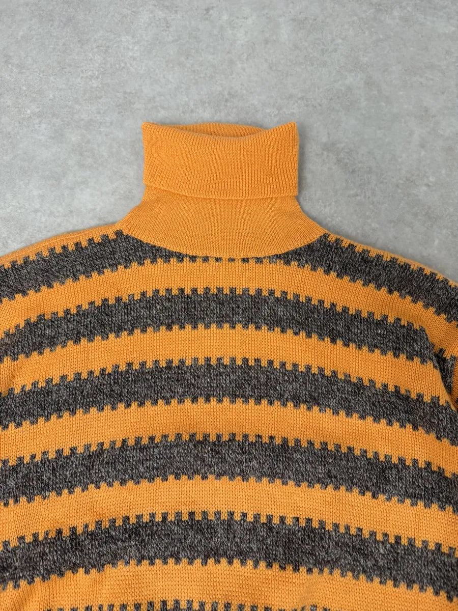1980s Emporio Armani Orange & Grey Wool Turtleneck Sweater qfacYST 4