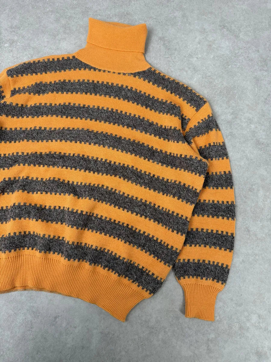 1980s Emporio Armani Orange & Grey Wool Turtleneck Sweater qfacYST 5