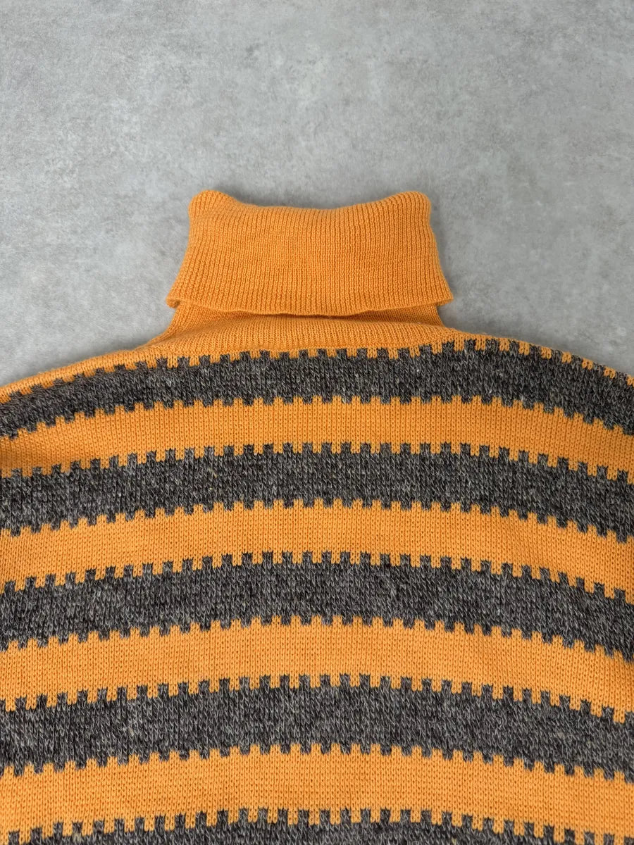 1980s Emporio Armani Orange & Grey Wool Turtleneck Sweater qfacYST 7