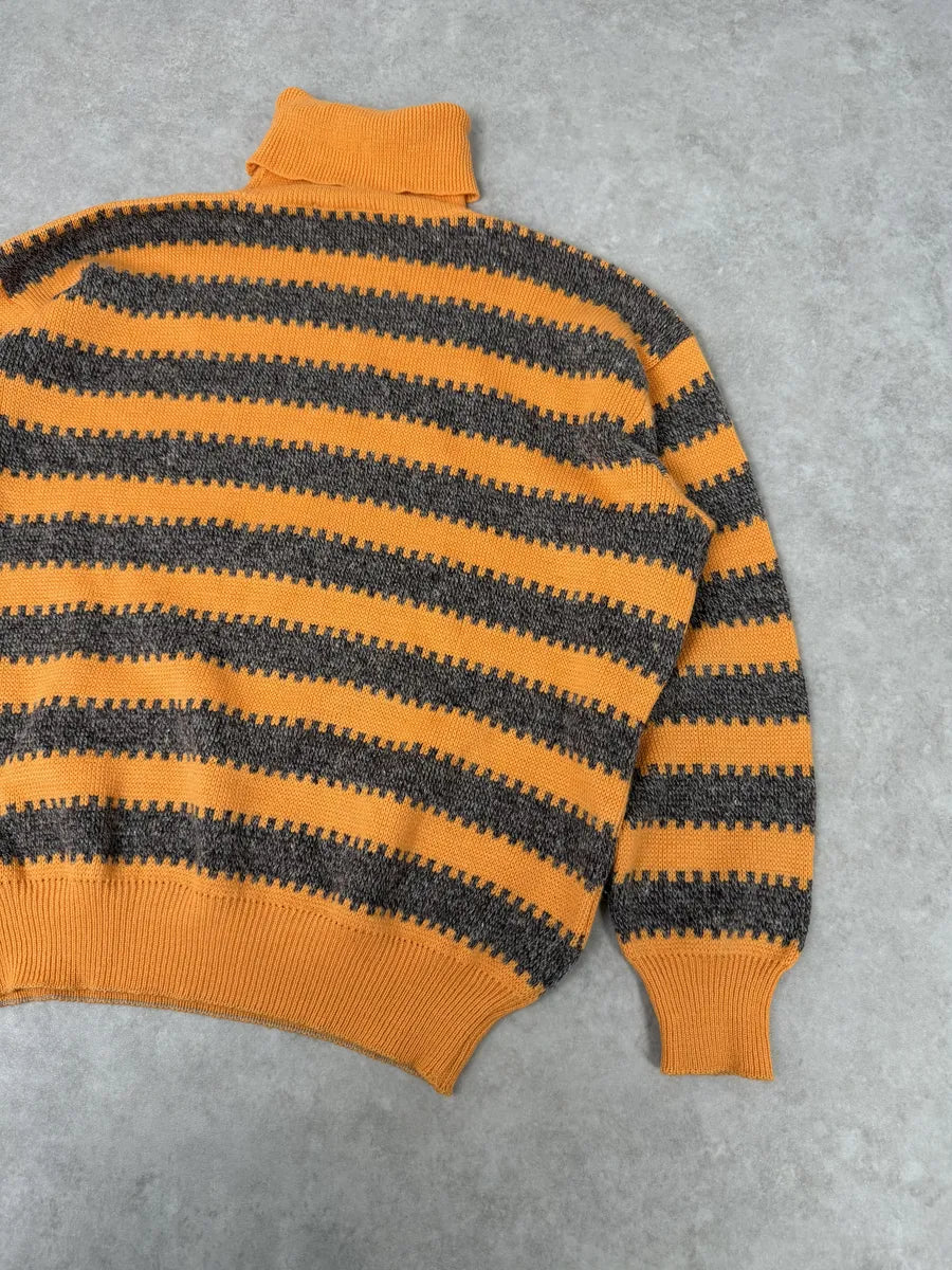 1980s Emporio Armani Orange & Grey Wool Turtleneck Sweater qfacYST 8