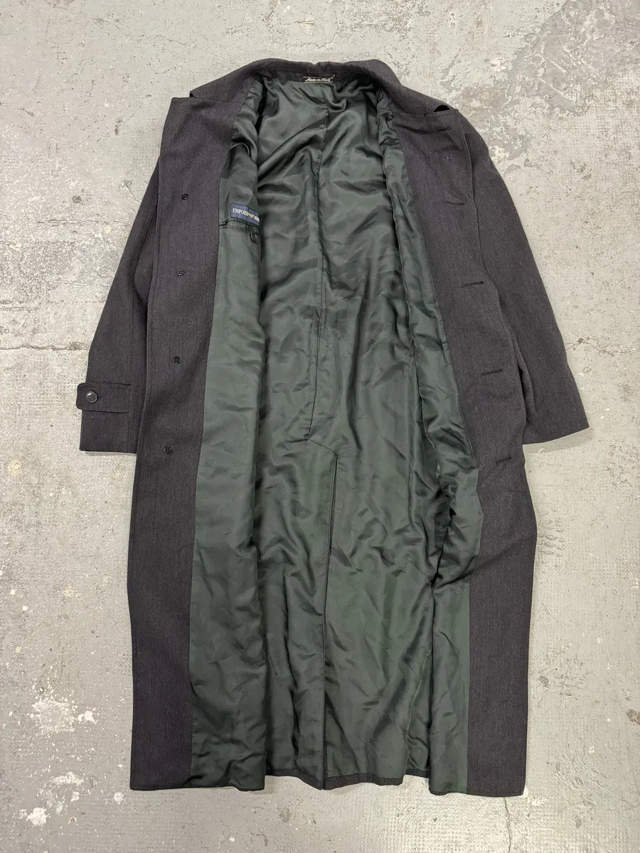 1980s Emporio Armani Wool Grey Belted Trench Coat (L) 9