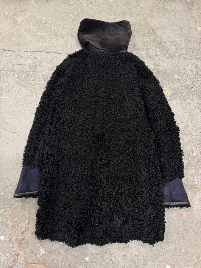 1980s Gianni Versace Black Astrakhan Fur Long Jacket (S/M) 2