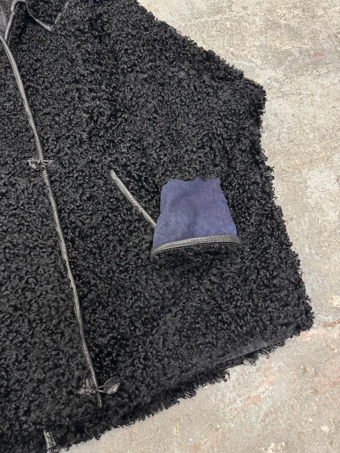 1980s Gianni Versace Black Astrakhan Fur Long Jacket (S/M) 4