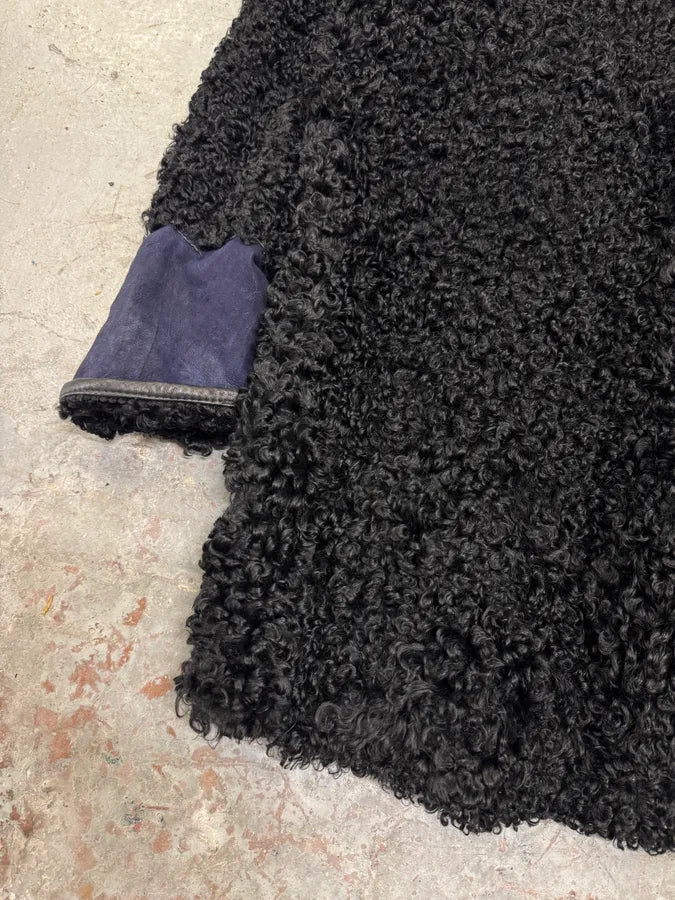 1980s Gianni Versace Black Astrakhan Fur Long Jacket (S/M) 5