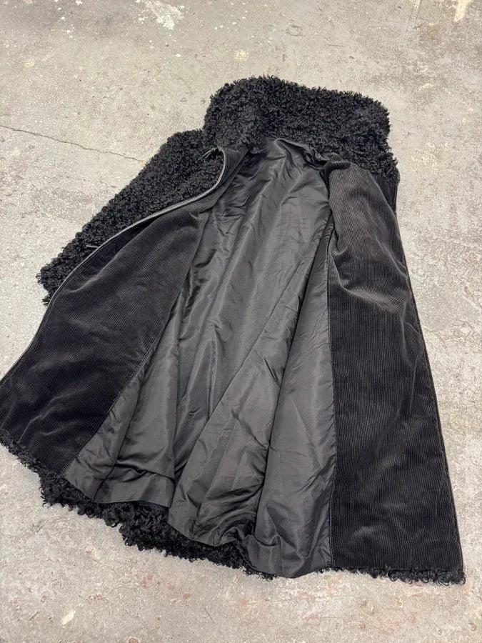 1980s Gianni Versace Black Astrakhan Fur Long Jacket (S/M) 8