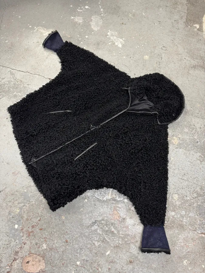 1980s Gianni Versace Black Astrakhan Fur Long Jacket (S/M) 9