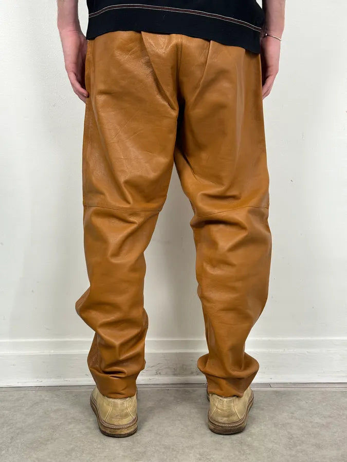 1980s Gianni Versace Cognac Leather Pants bxMcFYK 3