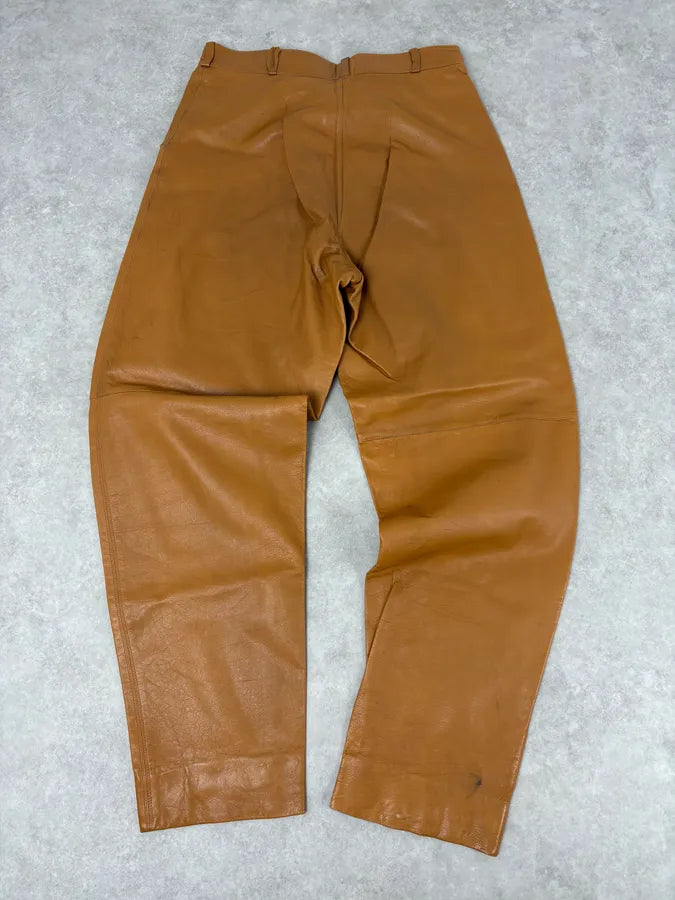 1980s Gianni Versace Cognac Leather Pants bxMcFYK 5