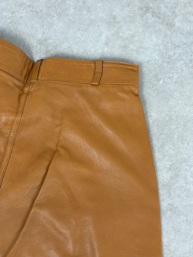 1980s Gianni Versace Cognac Leather Pants bxMcFYK 7
