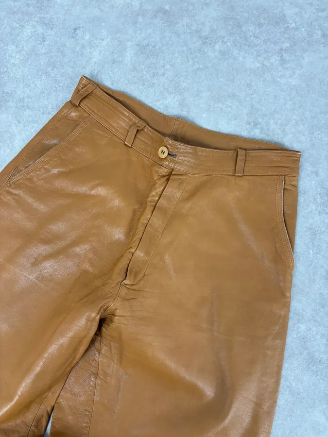 1980s Gianni Versace Cognac Leather Pants bxMcFYK 4