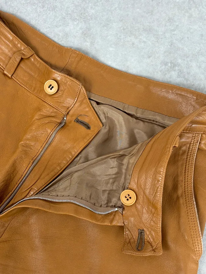 1980s Gianni Versace Cognac Leather Pants bxMcFYK 8