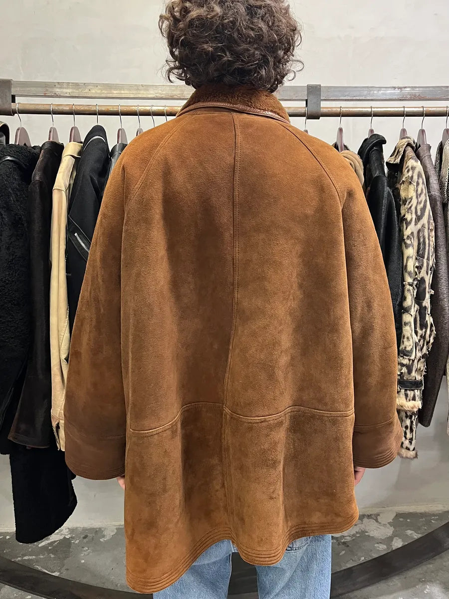 1980s Gianni Versace Shearling Brown Suede Coat qXEuliU 2