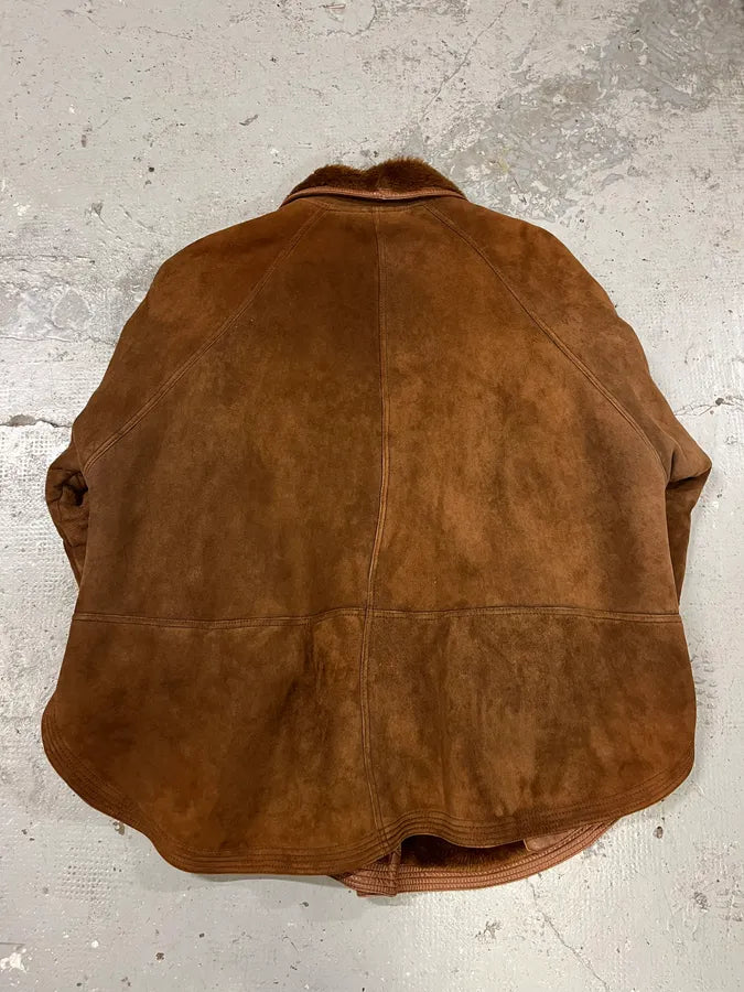 1980s Gianni Versace Shearling Brown Suede Coat qXEuliU 6