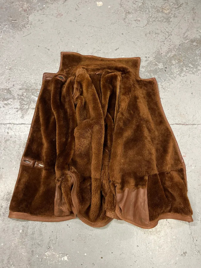 1980s Gianni Versace Shearling Brown Suede Coat qXEuliU 7