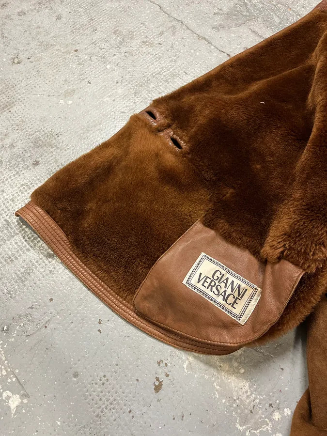 1980s Gianni Versace Shearling Brown Suede Coat qXEuliU 8