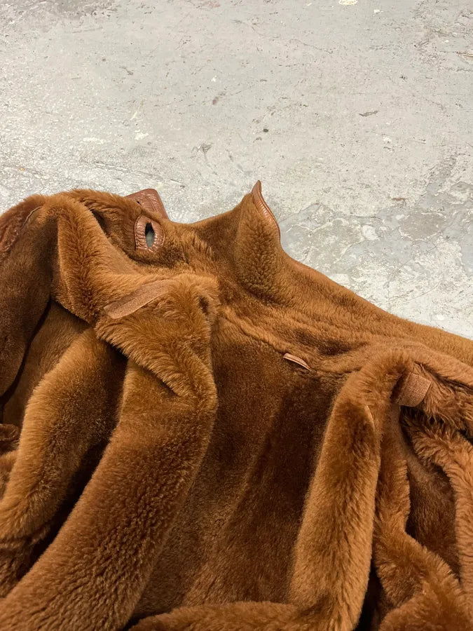 1980s Gianni Versace Shearling Brown Suede Coat qXEuliU 9