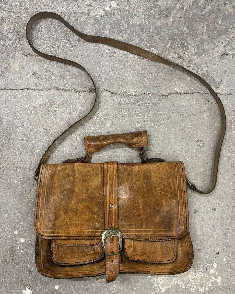 1980s Giorgio Armani Brown Leather Shoulder Bag (null) 0