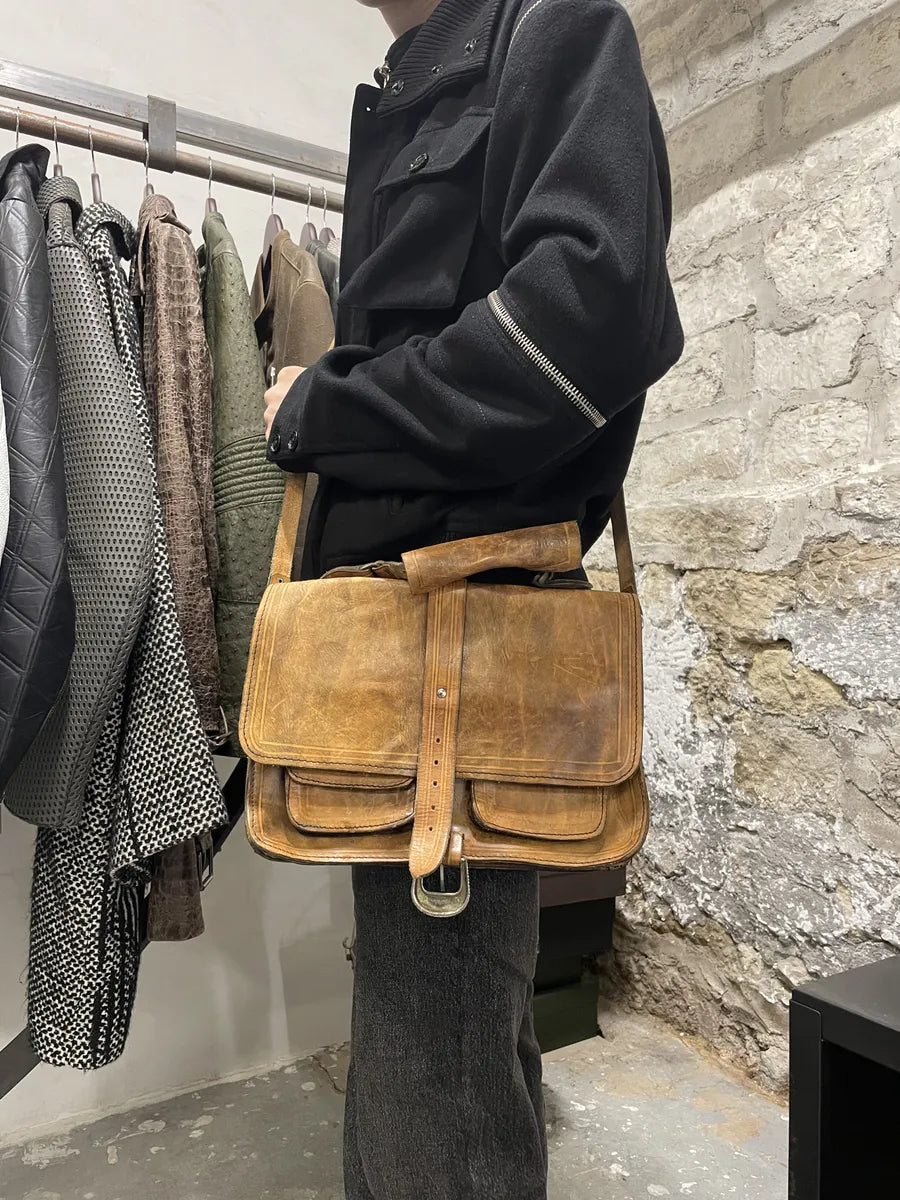 1980s Giorgio Armani Brown Leather Shoulder Bag (null) 2