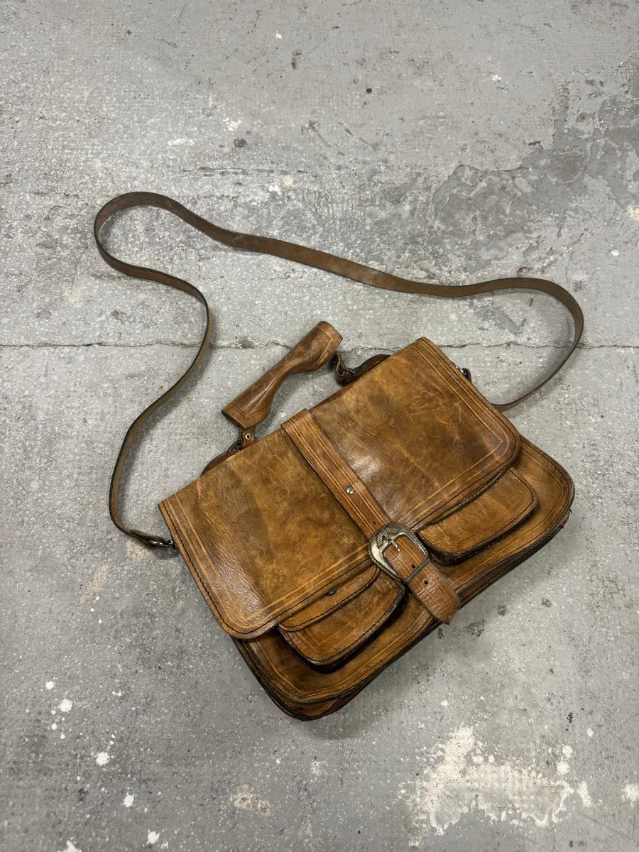 1980s Giorgio Armani Brown Leather Shoulder Bag (null) 6