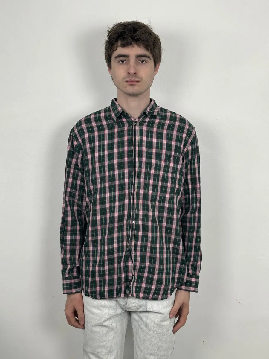 1980s Giorgio Armani Green & Pink Checkered Shirt QWSsElp 2