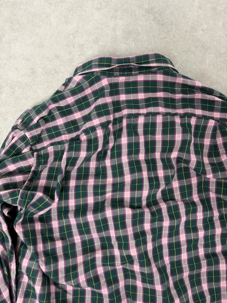 1980s Giorgio Armani Green & Pink Checkered Shirt QWSsElp 6