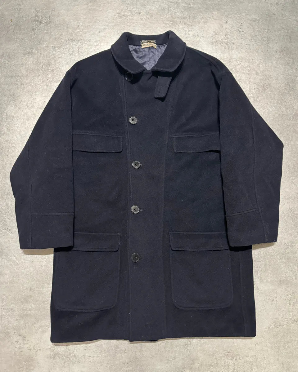1980s Giorgio Armani Navy Wool Premium Coat (M) SOuqqmO 0