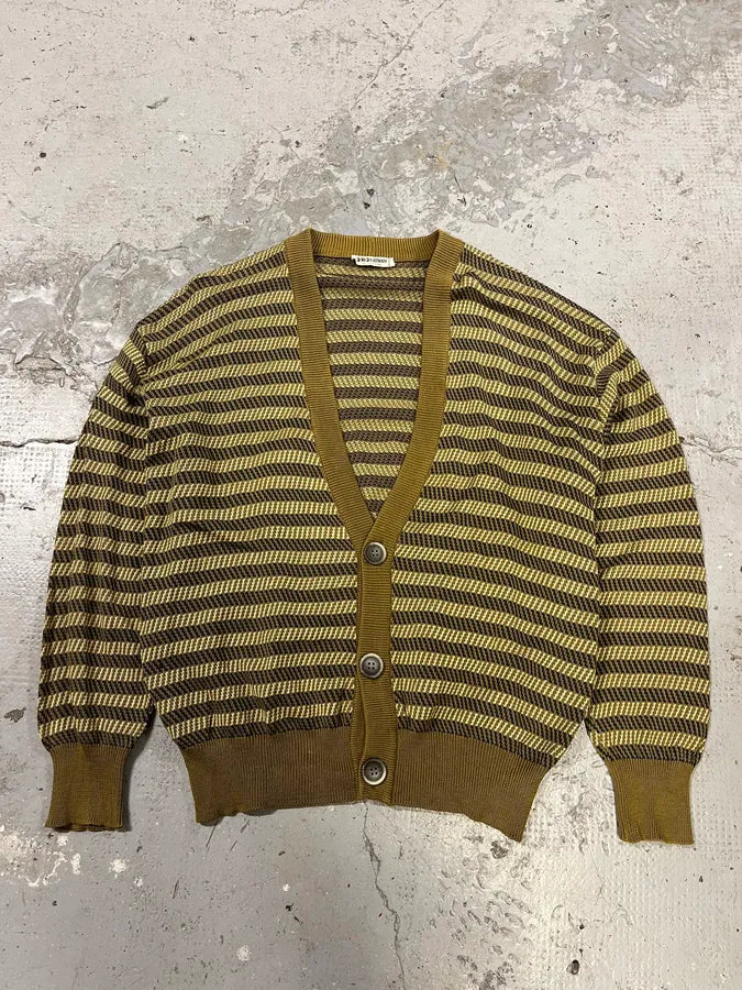 1980s Giorgio Armani Olive Striped Cardigan cVkVqzg 0
