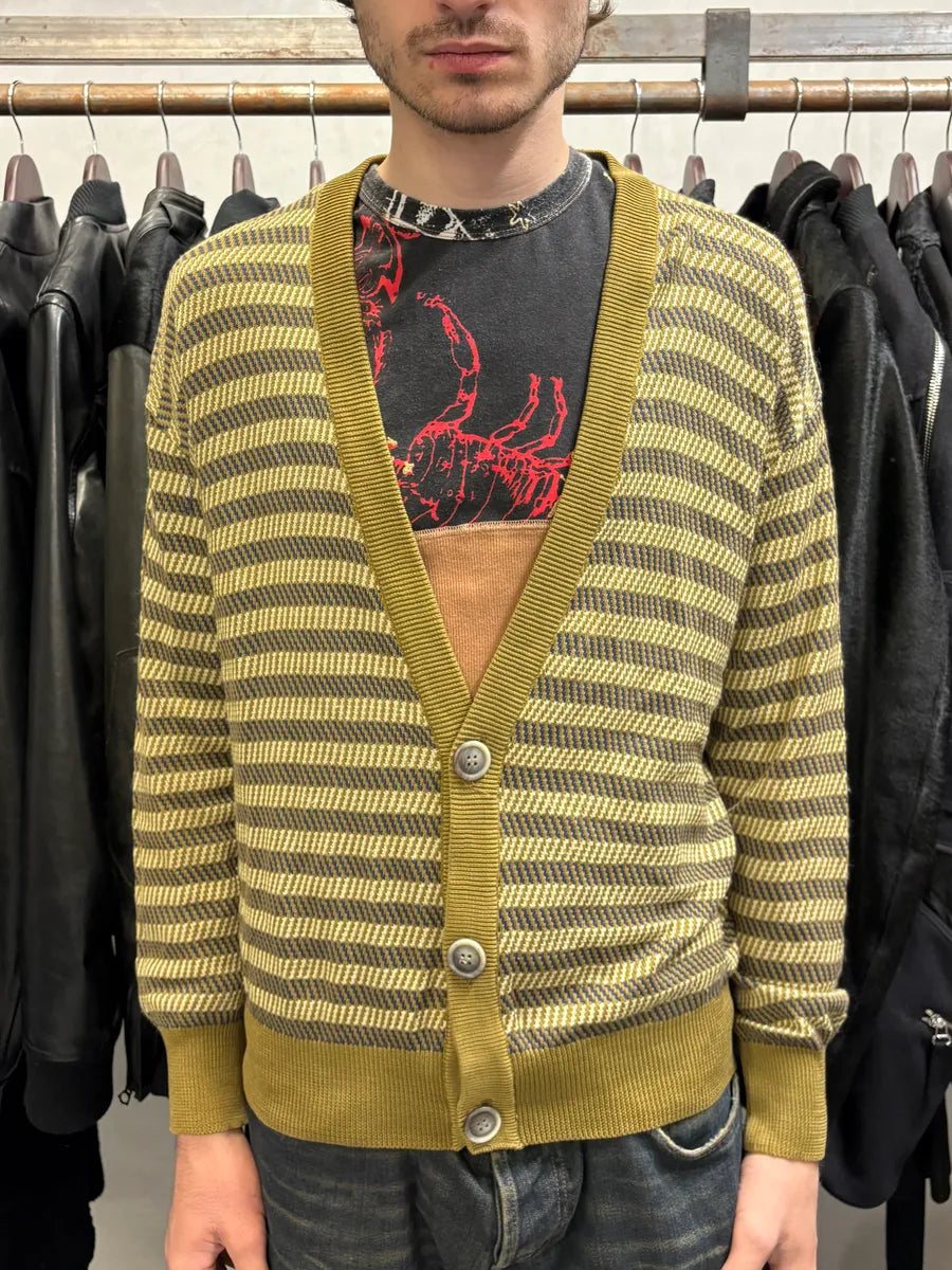 1980s Giorgio Armani Olive Striped Cardigan cVkVqzg 1