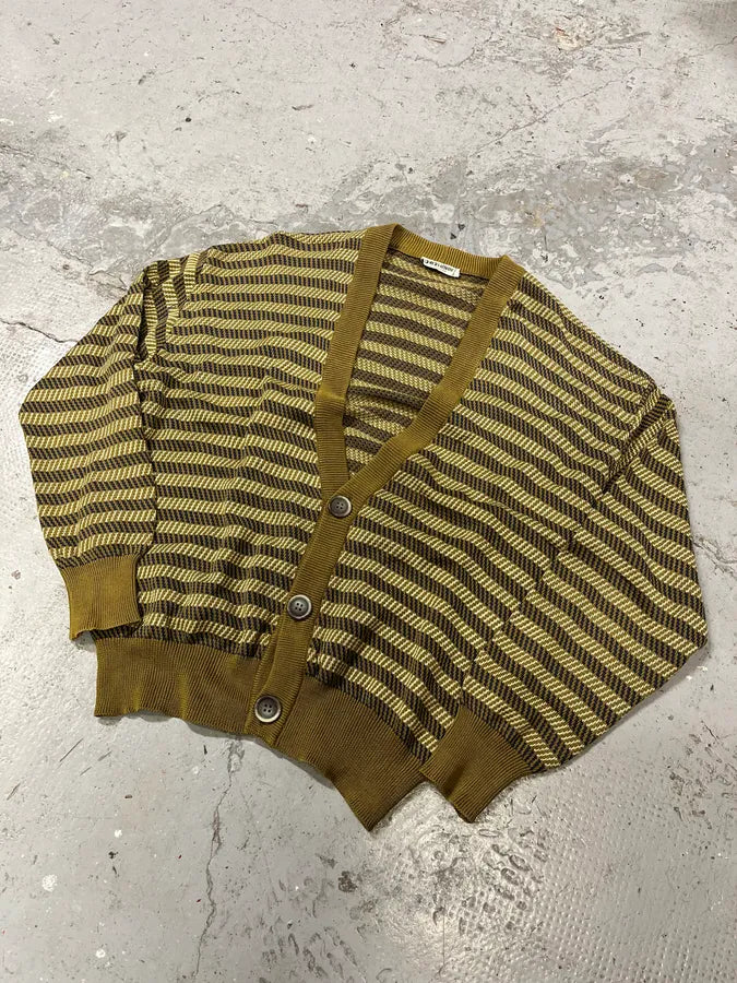 1980s Giorgio Armani Olive Striped Cardigan cVkVqzg 3