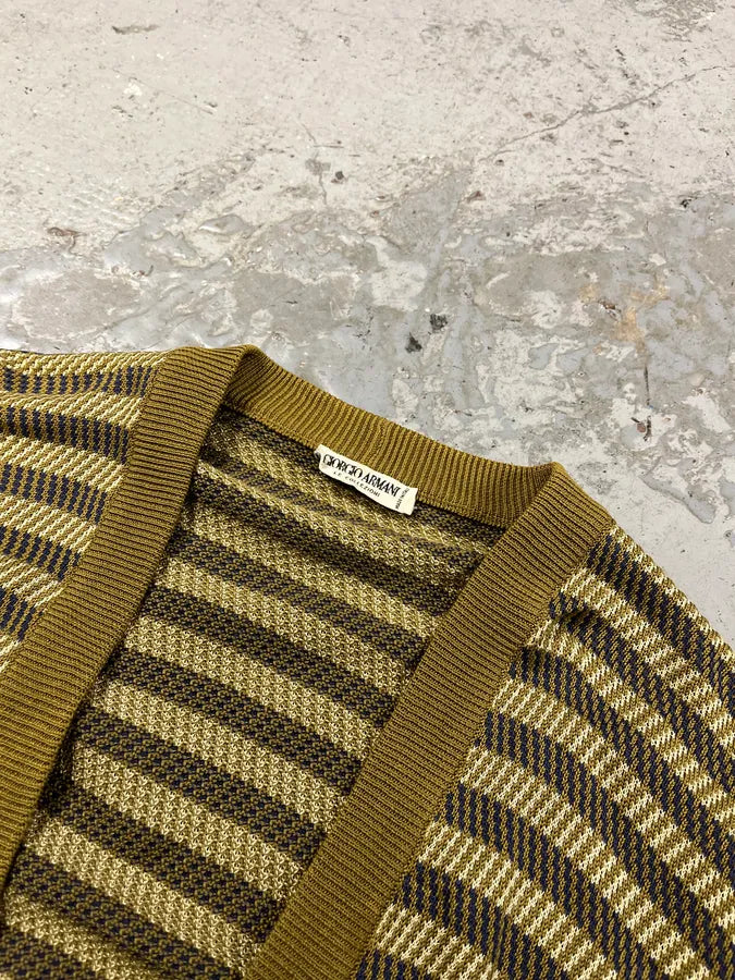 1980s Giorgio Armani Olive Striped Cardigan cVkVqzg 4