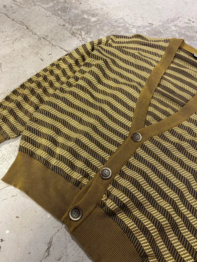 1980s Giorgio Armani Olive Striped Cardigan cVkVqzg 5