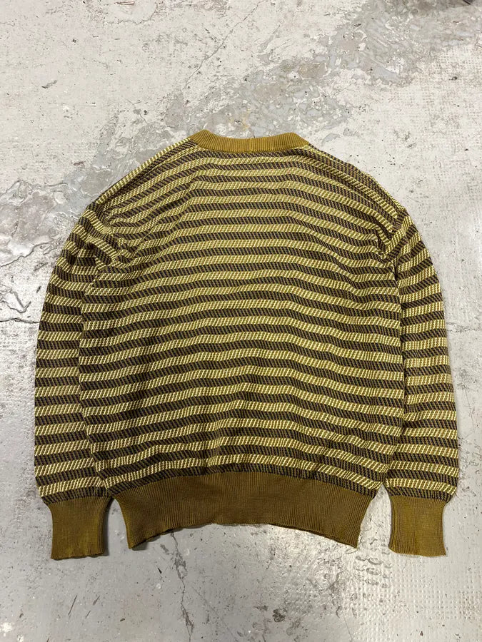 1980s Giorgio Armani Olive Striped Cardigan cVkVqzg 7