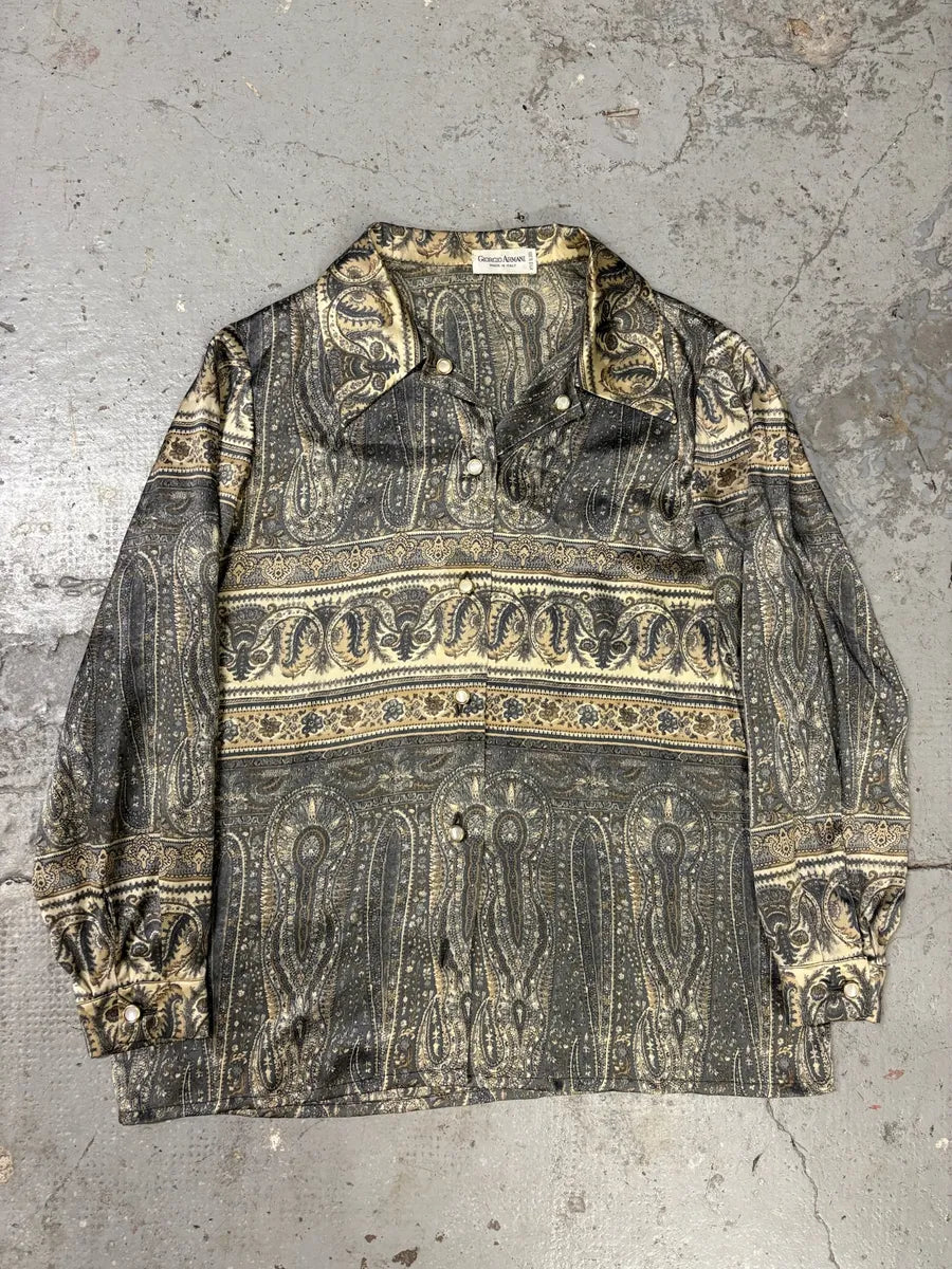 1980s Giorgio Armani Silk Medieval Cozy Shirt (XS/S) rmmpKle 0