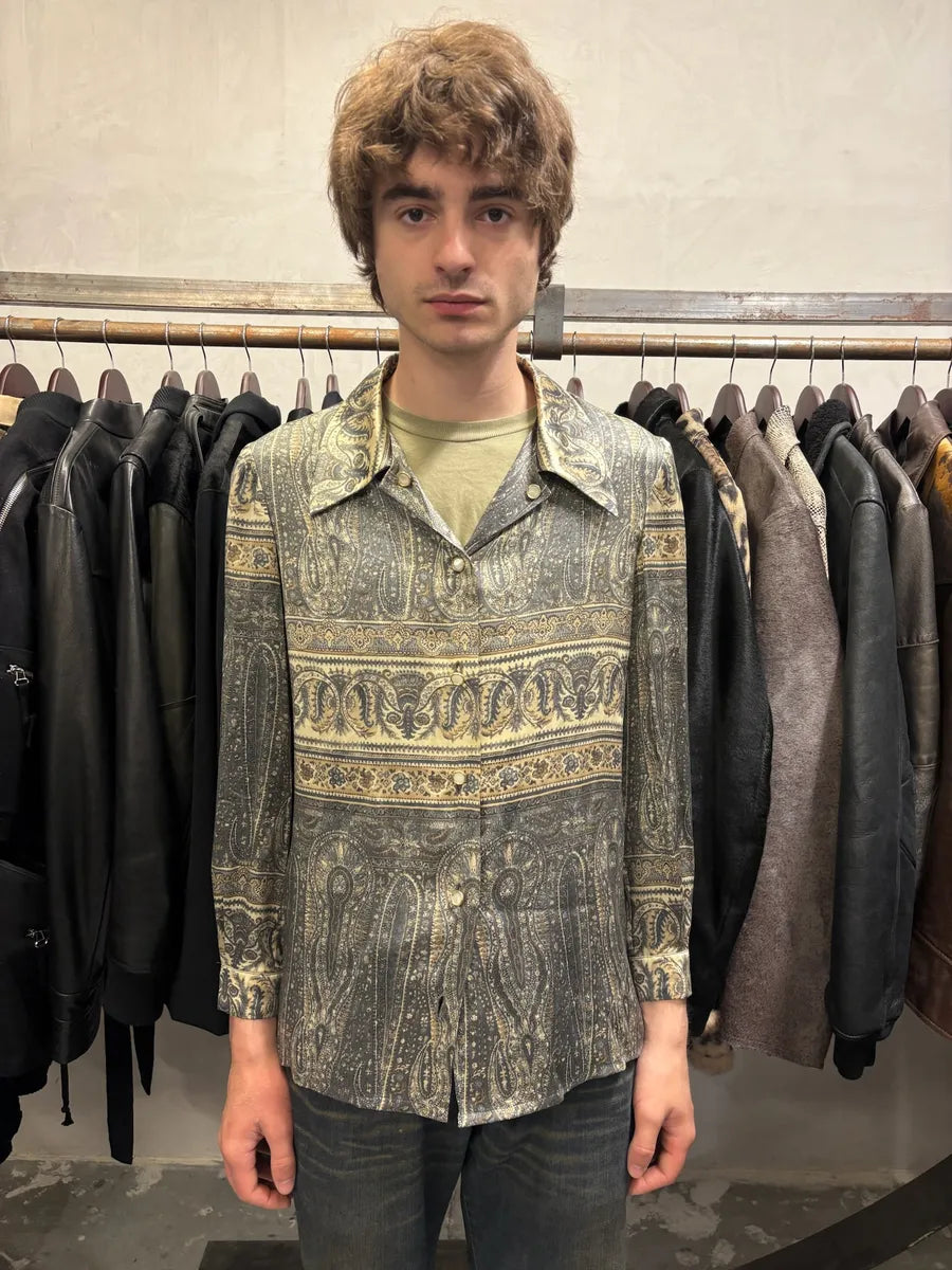 1980s Giorgio Armani Silk Medieval Cozy Shirt (XS/S) rmmpKle 1