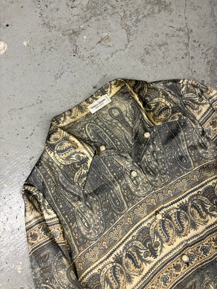 1980s Giorgio Armani Silk Medieval Cozy Shirt (XS/S) rmmpKle 6