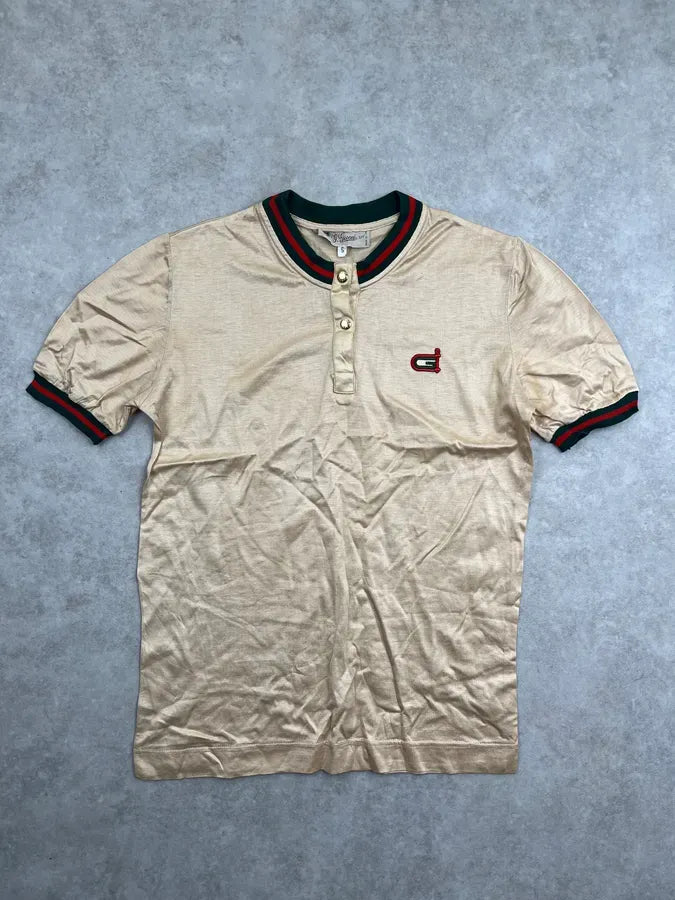 1980s Gucci Gold Mao Collar Polo T-Shirt LlhkLyh 0