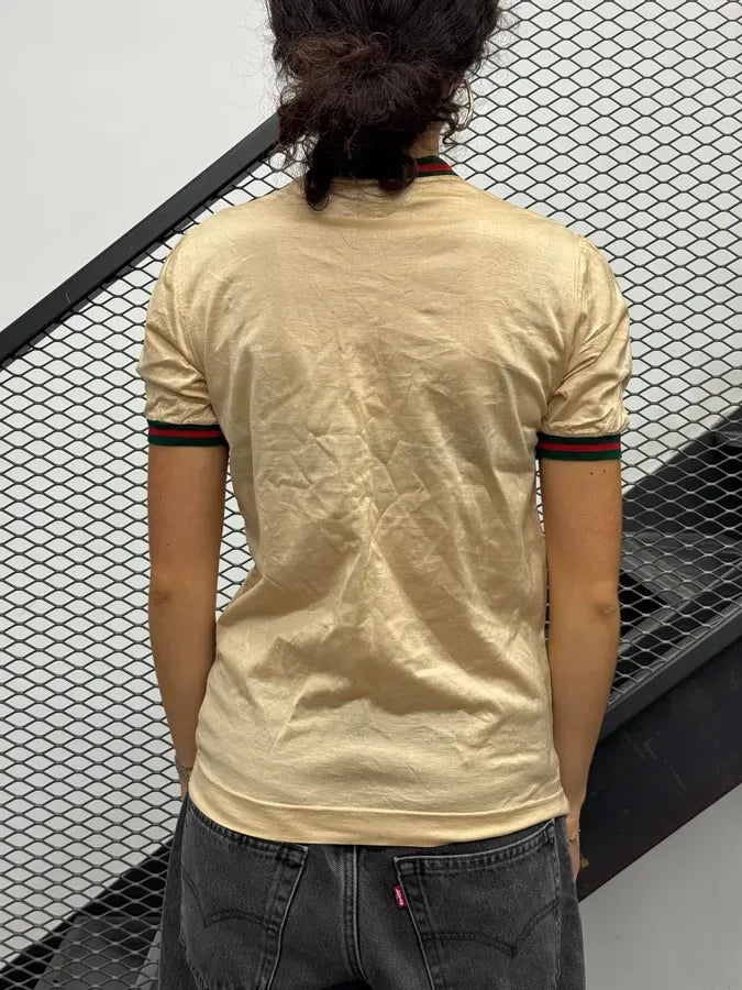 1980s Gucci Gold Mao Collar Polo T-Shirt LlhkLyh 2