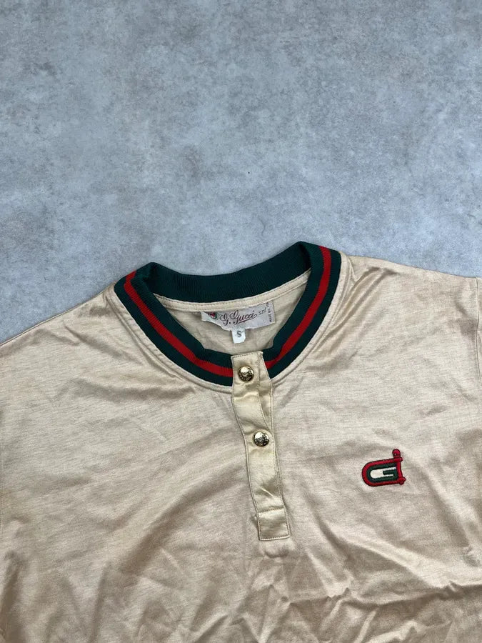 1980s Gucci Gold Mao Collar Polo T-Shirt LlhkLyh 4