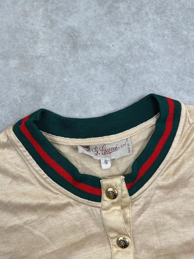 1980s Gucci Gold Mao Collar Polo T-Shirt LlhkLyh 6